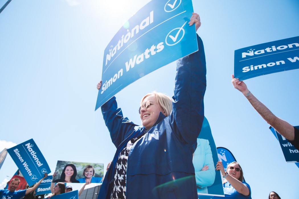 Judith Collins with National Party supporters in Auckland on 16 October.