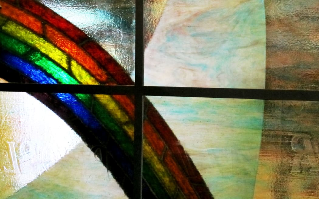 Stained glass showing a rainbow at St Luke's Church, Remuera, Auckland.