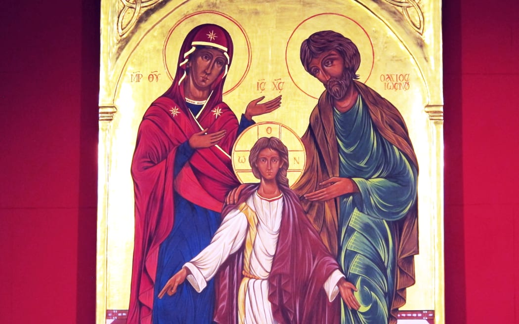 Painting of Holy Family in style of an icon at St Patrick's Cathedral