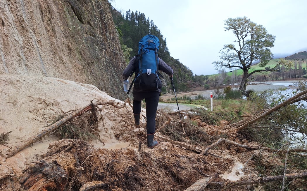 The Hinetai Road slip that has cut off road access in Motueka Valley.