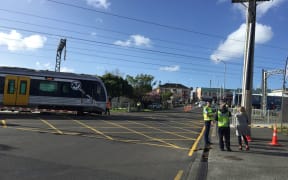 The scene of the collision between a car and train at a level crossing in Morningside.