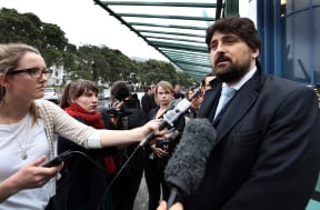 Mark Lundy's lawyer, Felix Geiringer, outside the High Court in Wellington.