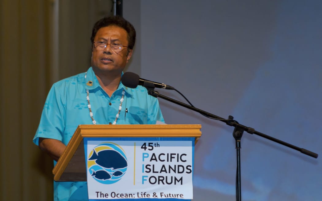 Palau President Tommy Remengesau delivers a speech at the 45th Pacific Islands Forum in Palau.