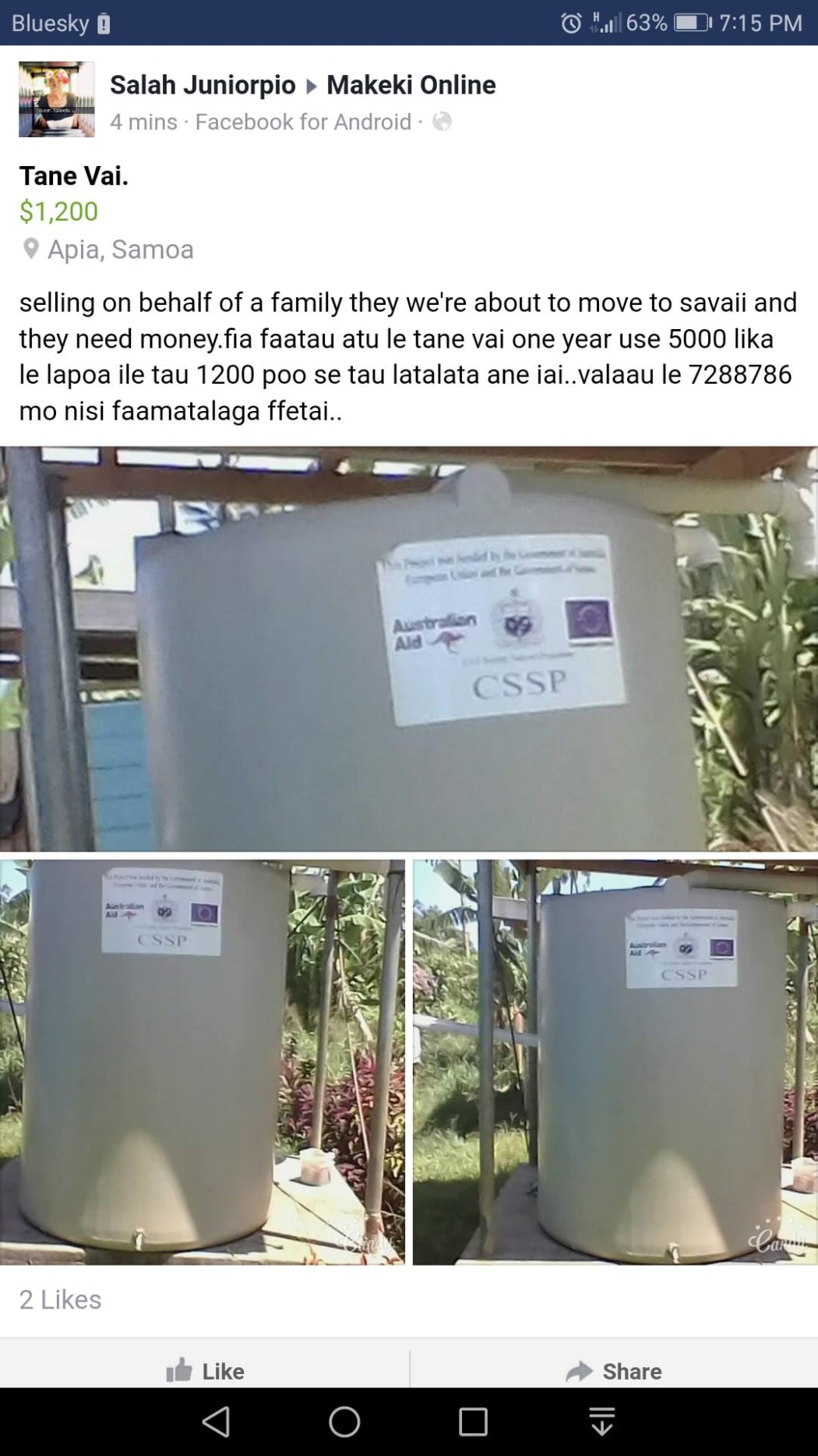 Samoa CSSP water tank post
