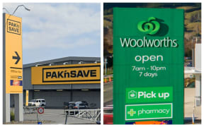 Pak 'n Save and Woolworths signs