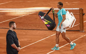Spain's Rafael Nadal leaves the court after losing his first round singles match against Germany's Alexander Zverev.