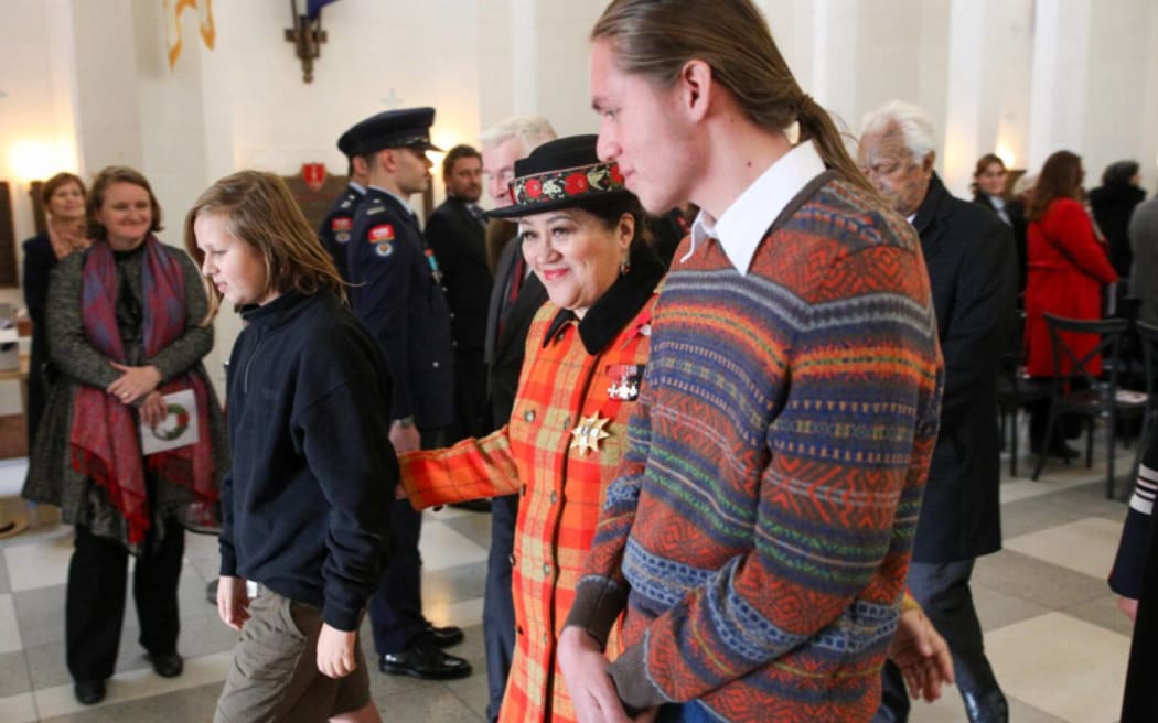 Dame Cindy Kiro at a stripped-back Anzac Day service in the Hall of Memories, Wellington, 25 April 2024.