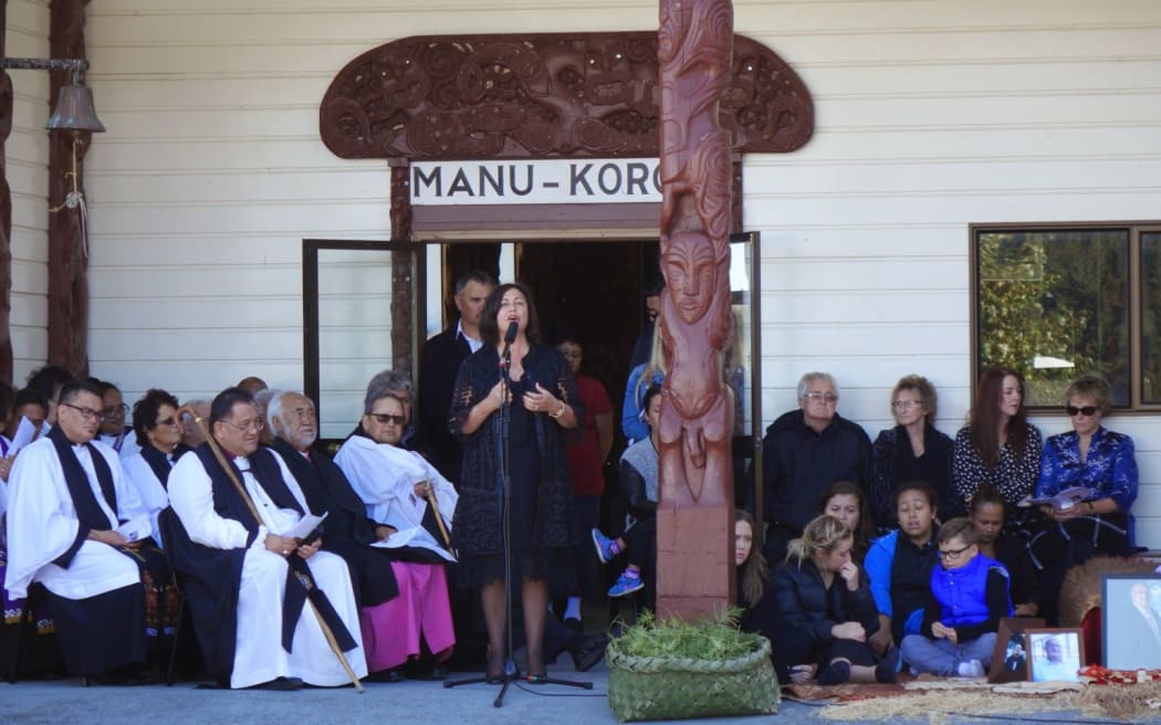 Education Minister Hekia Parata gives a eulogy at Ngapuhi and Ngati Hine elder Erima Henare's tangi.