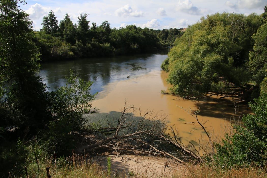 The Mangaonua Stream meeting the Waikato River carrying a huge dump of sediment.