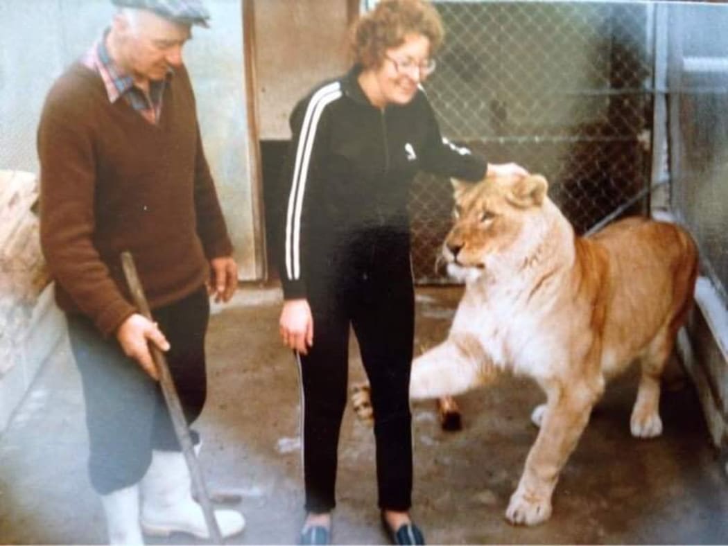 Bill Grey, left with Suzy the lion.