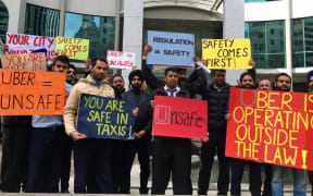Taxi drivers in Wellington protest against Uber as part of a national day of action.