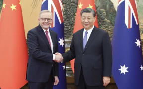 (231106) -- BEIJING, Nov. 6, 2023 (Xinhua) -- Chinese President Xi Jinping meets with Australian Prime Minister Anthony Albanese at the Great Hall of the People in Beijing, capital of China, Nov. 6, 2023. (Xinhua/Ding Haitao) (Photo by Ding Haitao / XINHUA / Xinhua via AFP)