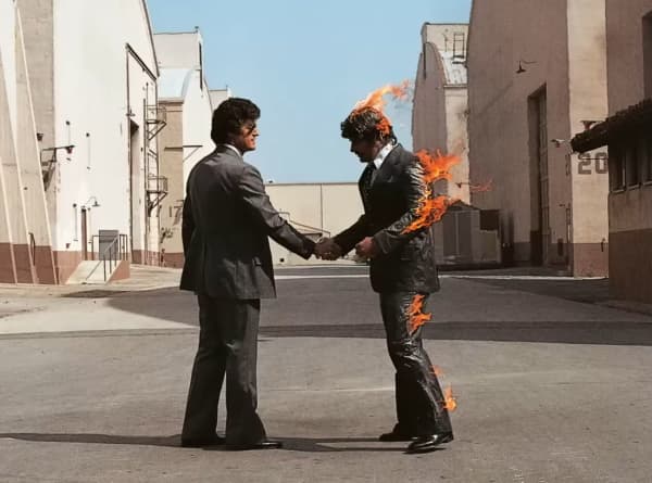 Pink Floyd's Wish You Were Here album cover designed by Hipgnosis.