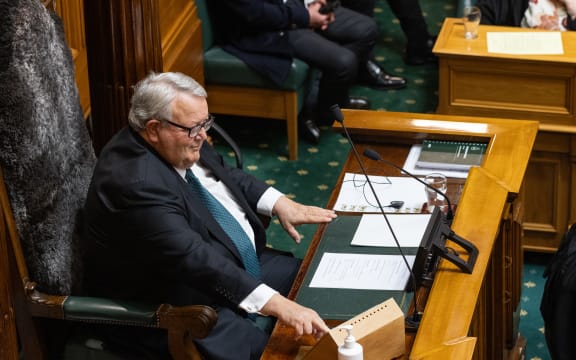Gerry Brownlee rings bell during Oriini Kaipara's maiden statement.