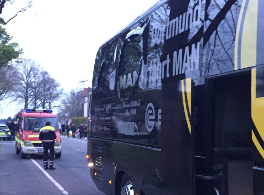 The damaged Borussia Dortmund bus.