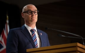 Minister David Clark speaks to media at Parliament's theatrette