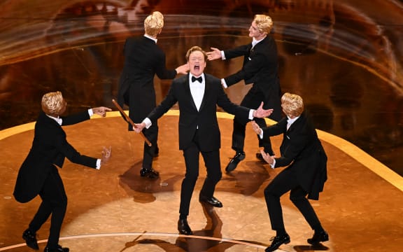 US comedian and host Conan O'Brien performs onstage during the 97th Annual Academy Awards at the Dolby Theatre in Hollywood, California on March 2, 2025. (Photo by Patrick T. Fallon / AFP)