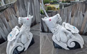 The unicorn sculpture has returned "a bit worse for wear" and is now up for sale