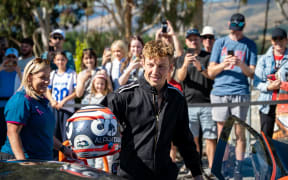 Formula 1 driver Liam Lawson in Cromwell on Tuesday.