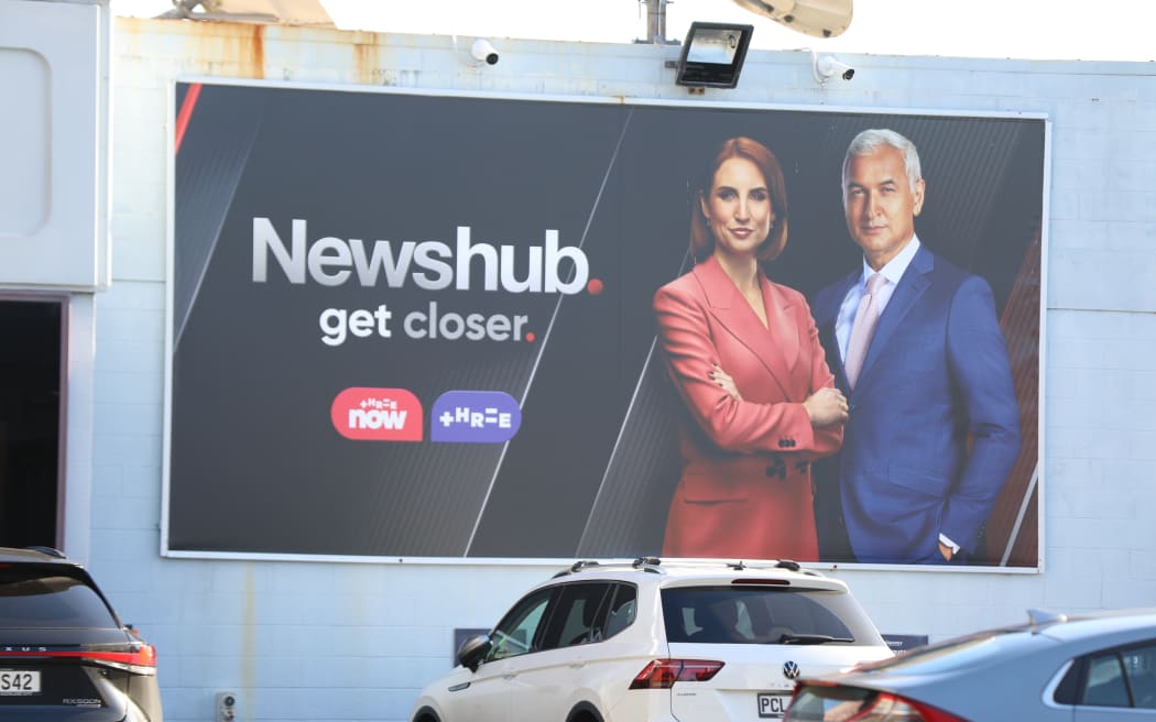 A billboard promoting Newshub's 6pm news bulletin is seen in Auckland as the show ends after more than 30 years.