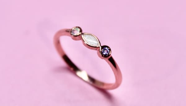 A ring from the Spilt Milk Co. that can be imbedded with an embryo, breast milk or cremated ashes.