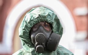 Military personnel of the radiation, chemical and biological protection division carry out sanitary treatment of the territory of the Metrovagonmash plant on April 15, 2020 in Saint Petersburg, Russia.