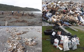 Locals have started the long task of cleaning up the beach after it was covered in trash from a washed-out landfill.