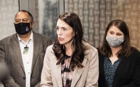 PM Jacinda Ardern addressing the media in Whanganui.