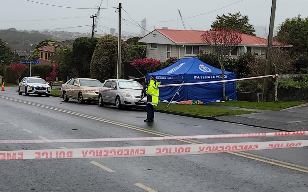 Police at the scene in Hillcrest on Auckland's North Shore on 17 August 2022.