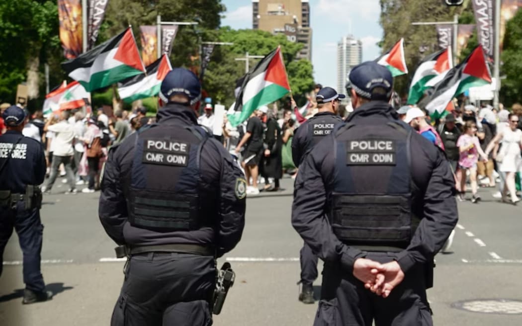 Pro-Palestinian protesters gather at Sydney's Hyde Park. Protesters plan to rally at Town Hall on Monday.