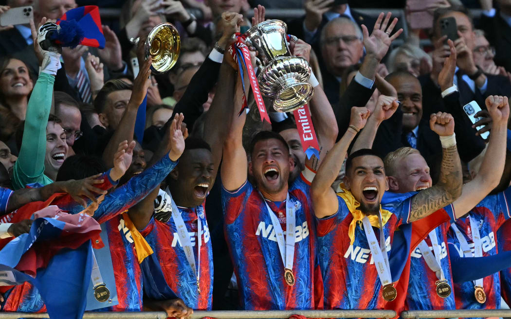 Crystal Palace players celebrate their 2025 FA Cup win.