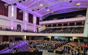 Audience members in their seats for the Big Sing competition on 28 August, 2025 at the Dunedin Town Hall.