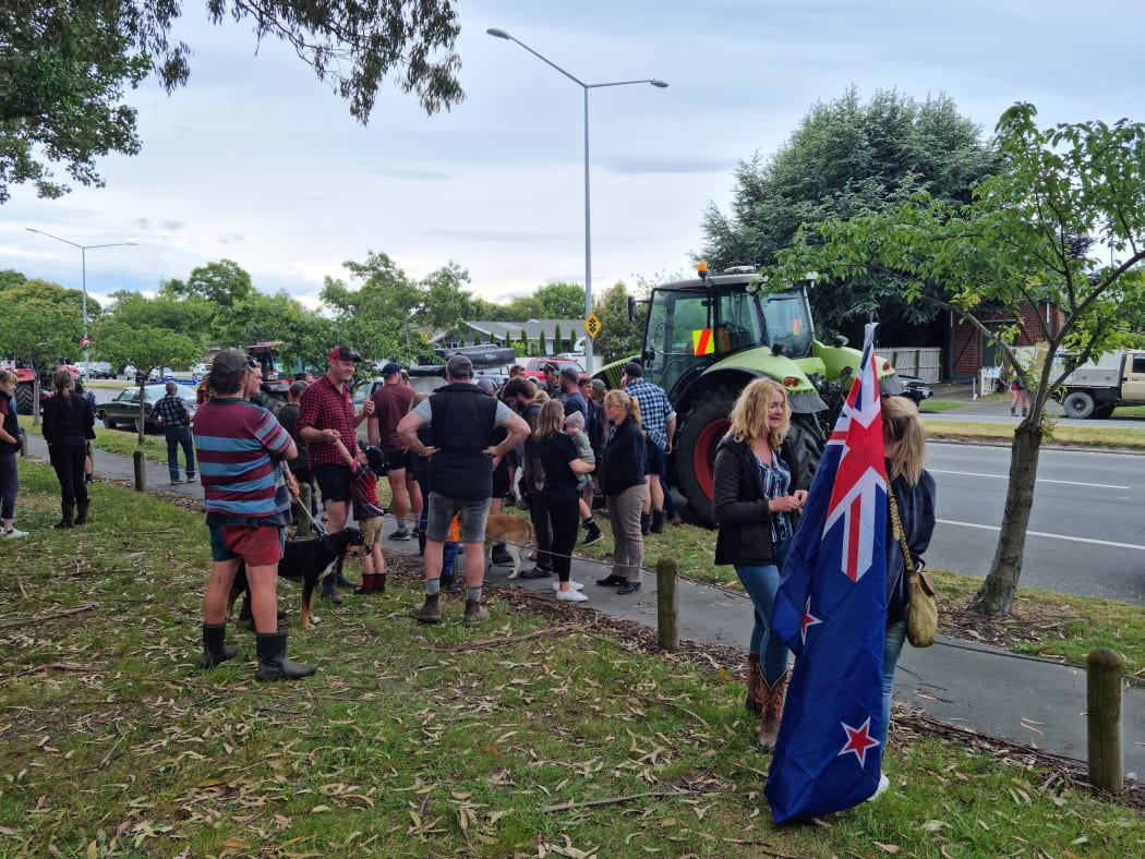 Protesters gather in Christchurch Sunday.