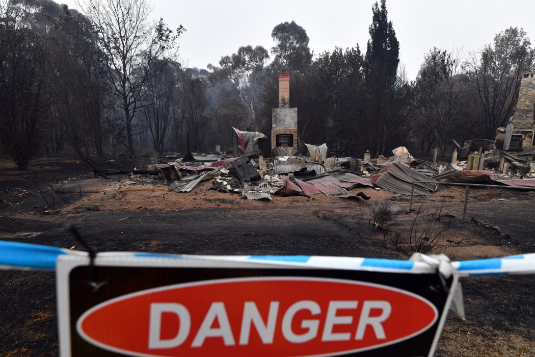 A woodchip mill burnt by bushfires in Quaama in Australia's New South Wales state on January 6, 2020.