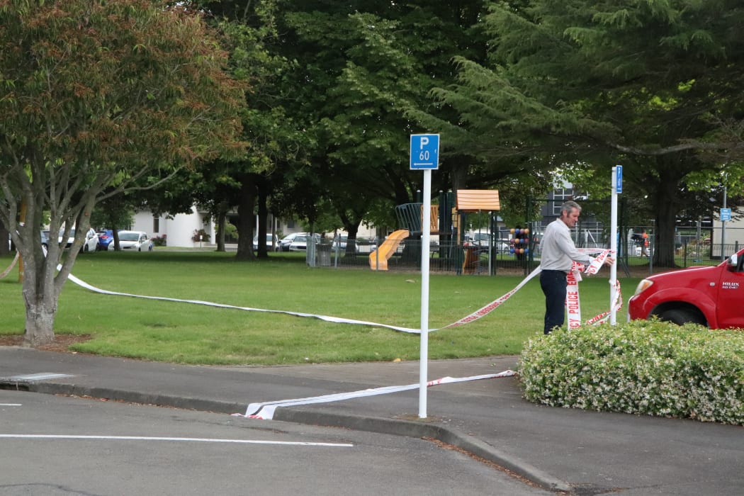 Police remove cordons from a park on the corner of Warren St and Lyndon St, central Hastings after a stabbing.