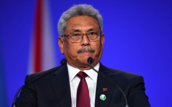 Sri Lanka's President Gotabaya Rajapaksa presents his national statement as part of the World Leaders' Summit of the COP26 UN Climate Change Conference in Glasgow, Scotland on 1 November, 2021.