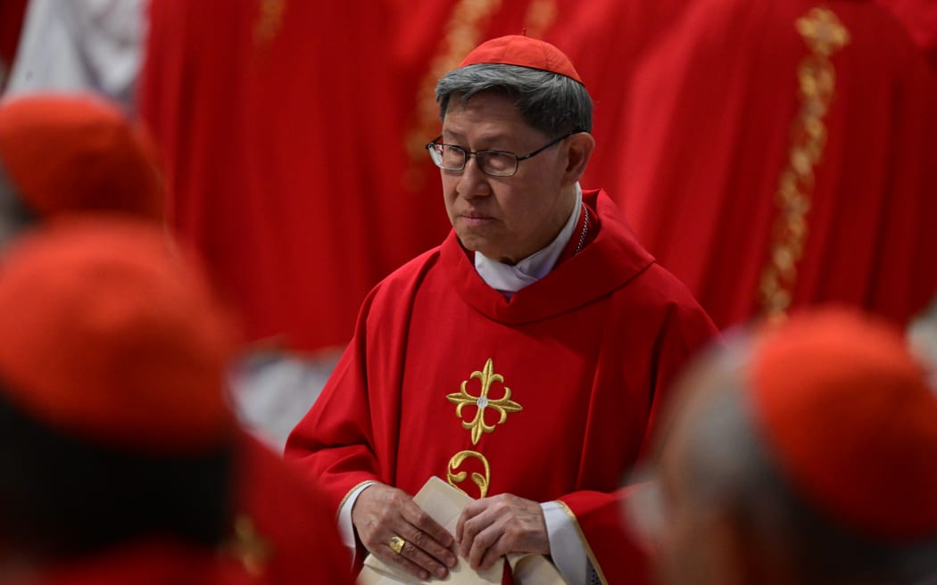 Cardinal Luis Antonio Gokim Tagle attends a mass at St Peter's basilica in The Vatican, on April 30, 2025. (Photo by Tiziana FABI / AFP)