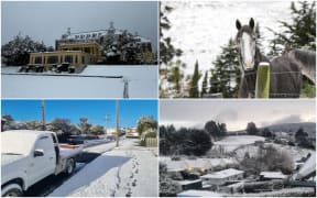 Photo collage of snow fall across the North and South Islands on 10 August 2023.