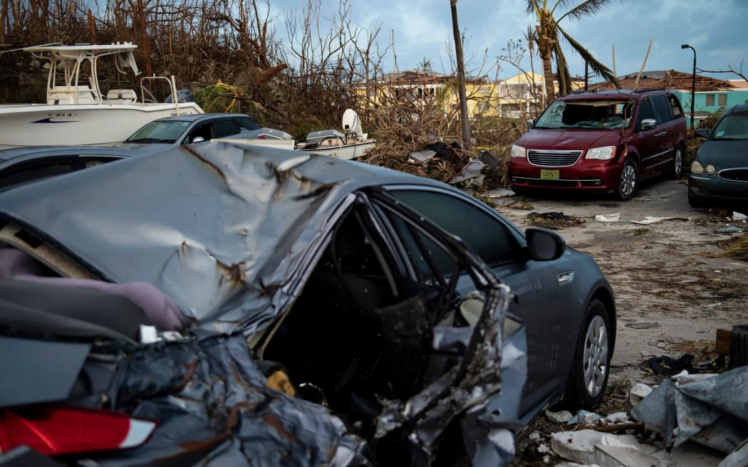 Damaged property from Hurricane Dorian litters the ground  on September 6, 2019, in Marsh Harbour, Great Abaco. -