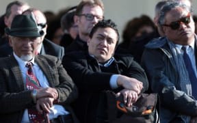 Te Manu Korihi reporter Eru Rerekura, to his left his relative Adrian Te Patu.