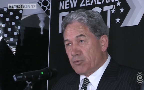 New Zealand First leader Winston Peters speaks to supporters