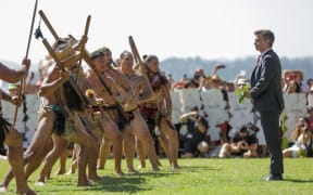 David Seymour is welcomed to the Treaty Grounds at Waitangi on January 5, 2024.