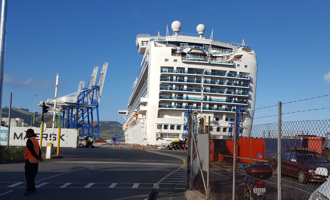 The Emerald Princess docked in Port Chalmers.