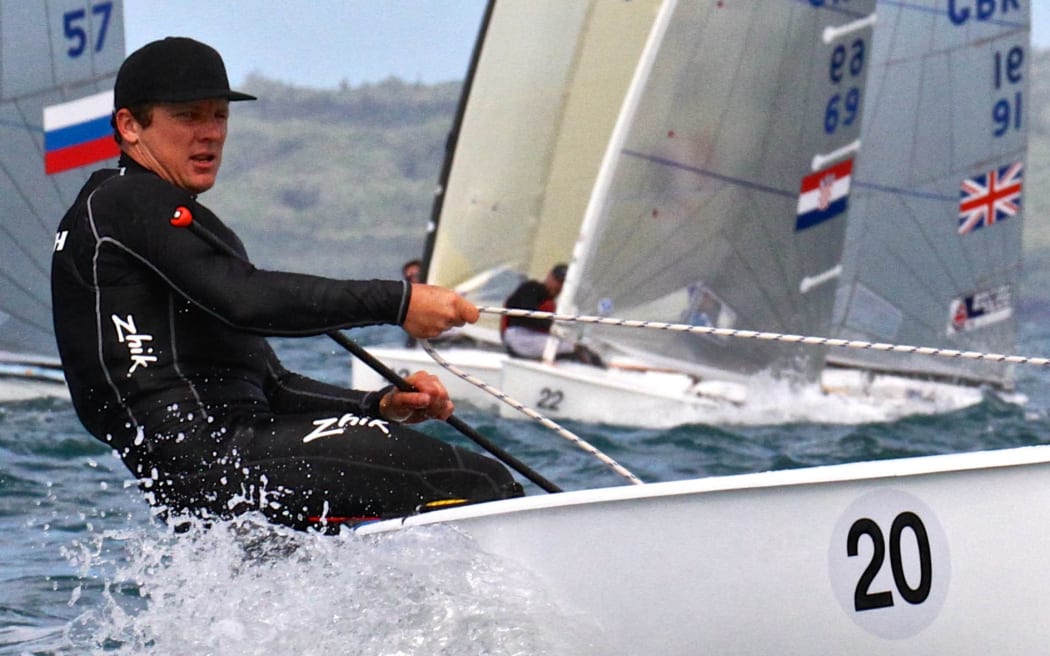 New Zealand's Andrew Murdoch sailing in the 2015 Finn Gold Cup (World Champs) in Auckland.