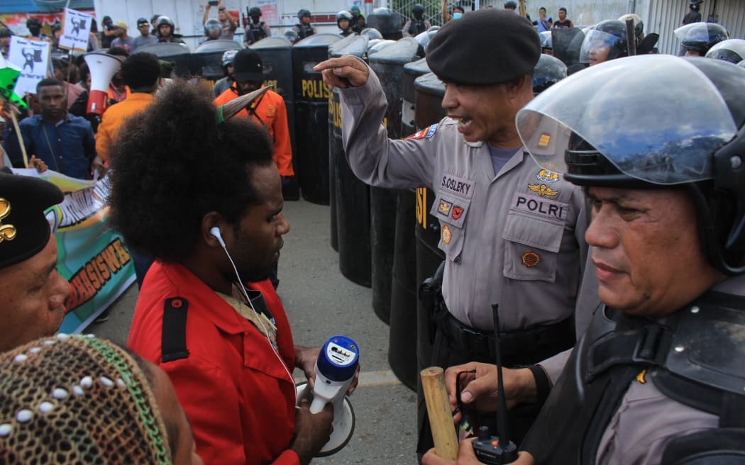 Indonesian police confront West Papuan demonstrators in Jayapura, August 2019.