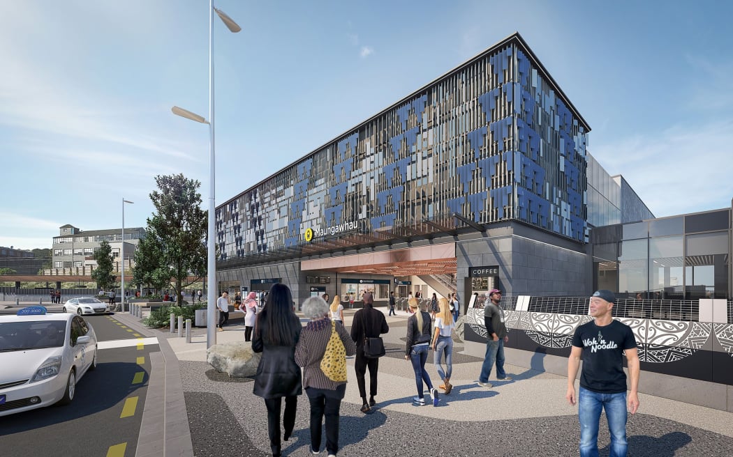 An artist's impression of the redeveloped Maungawhau Station in Mt Eden, Auckland which will include new and upgraded platforms for the City Rail Link (CRL) line and existing Western Line.