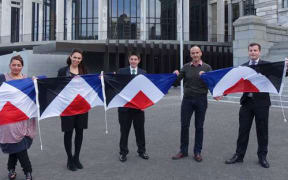 From left: Marama Fox (Maori Party), Jacinda Ardern (Labour), Gareth Hughes (Green), petition organiser Rowan Simpson and David Seymour (ACT)