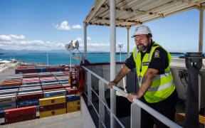 Customs port manager Jamie Hickey overlooks the containers at Port of Tauranga.