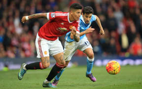 Marcos Rojo and Jesus Navas in Manchester Derby 2015