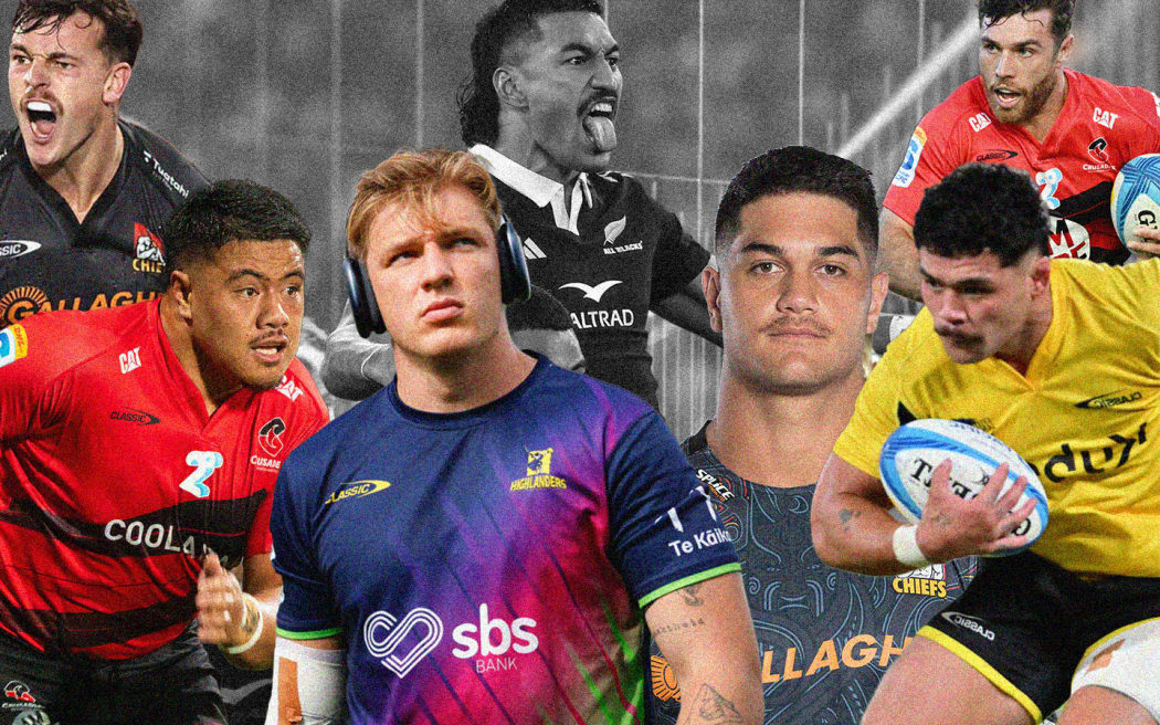 (Clockwise from left) Leroy Carter, Ioane Moananu, Fabian Holland, Quinn Tupaea, Du'Plessis Kirifi, Kyle Preston, Rieko Ioane. GRAPHIC: Liam Swiggs RNZ